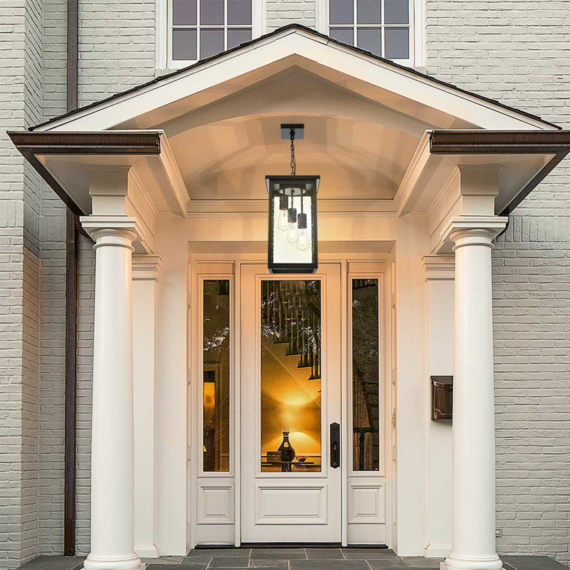 17 Stories Black Outdoor Pendant Light Fixture Exterior Chandelier Hanging Lantern For Front Porch Anti Rust Waterproof Farmhouse Outdoor Ceiling Lamp With Seeded Glass. Wayfair